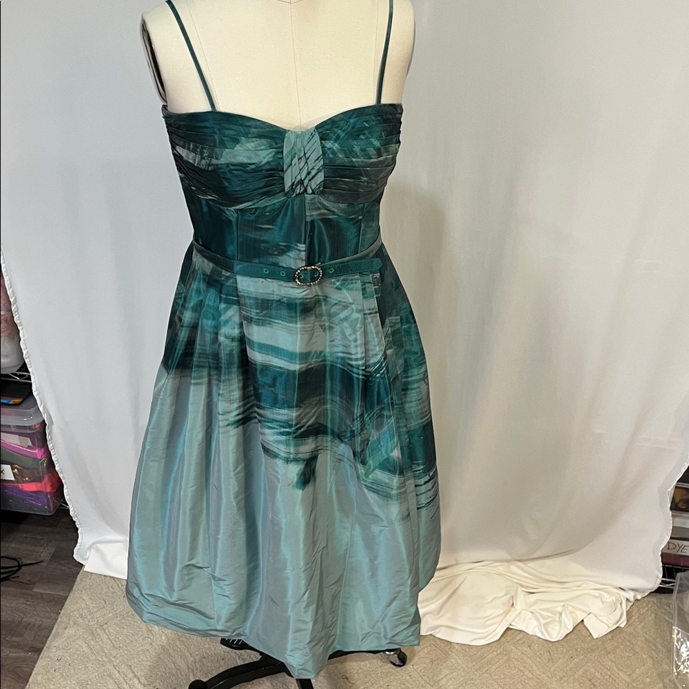 Teri Jon Teal Satin Dress